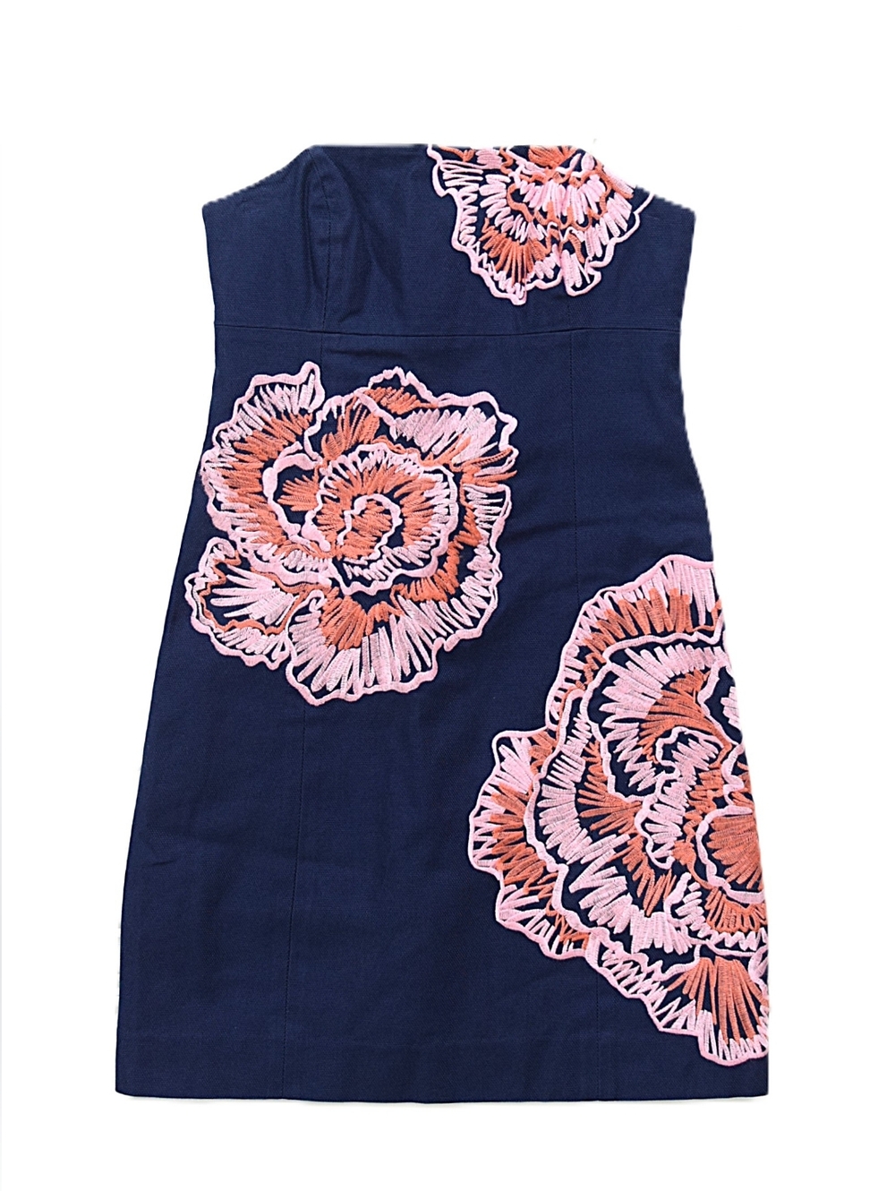 Lilly Pulitzer Bowen Dress Strapless Embroidered Floral Navy Blue 2 Resort Y2K